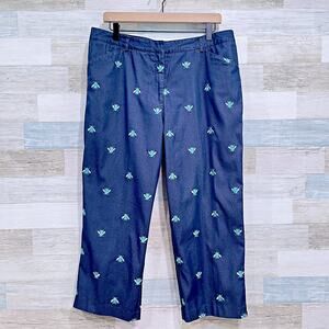 Lilly Pulitzer Firefly Embroidered Chambray Crop Pants Blue Cotton Womens 14